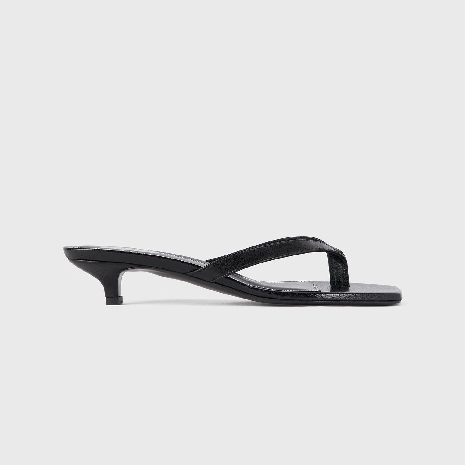 Leather Heeled Flip Flops Black - 35