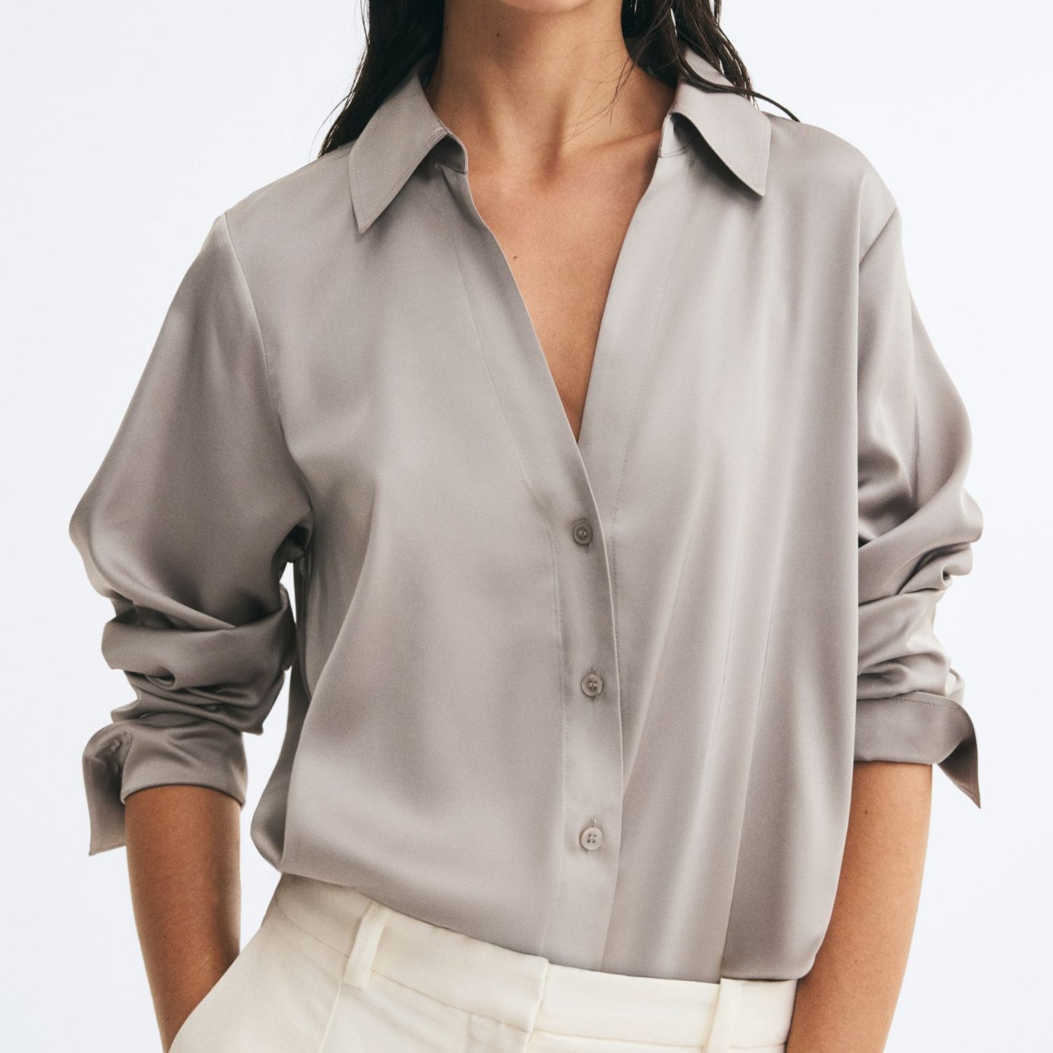 H&amp;amp;M Light Grey V-neck Blouse