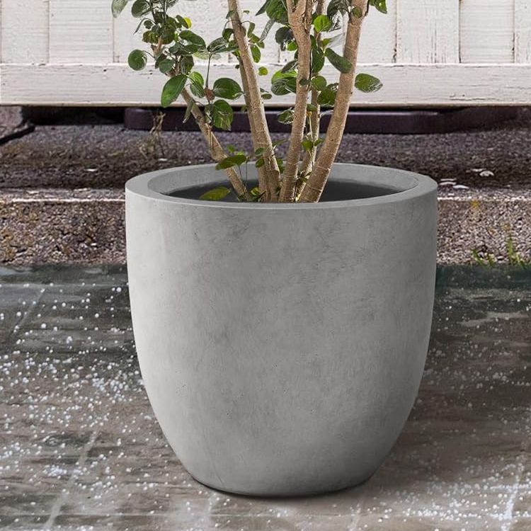 Kante 13.4&quot; Dia Round Concrete Planter, Large Outdoor Modern Indoor Decorative Plant Pots With Drainage Hole and Rubber Plug for Home and Garden, Weathered Concrete