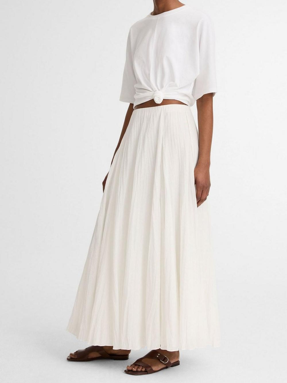 Crinkled Plissé Cotton-Blend Maxi Skirt