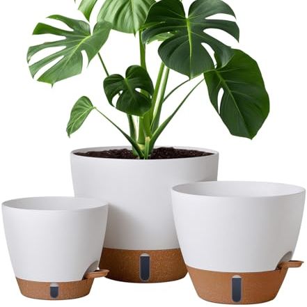 Montresor 12/10/8 Inch Self Watering Pots for Indoor Plants Plastic Large Pot for Outdoor Plants, Water Level Window &amp;amp; Spacious Reservoir Flower Pots Decorative Planter With Drainage and Tray (white)