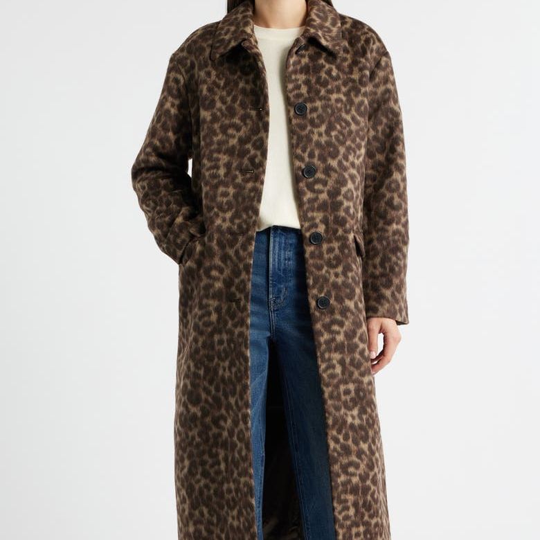 Single Breasted Leopard Print Trench Coat