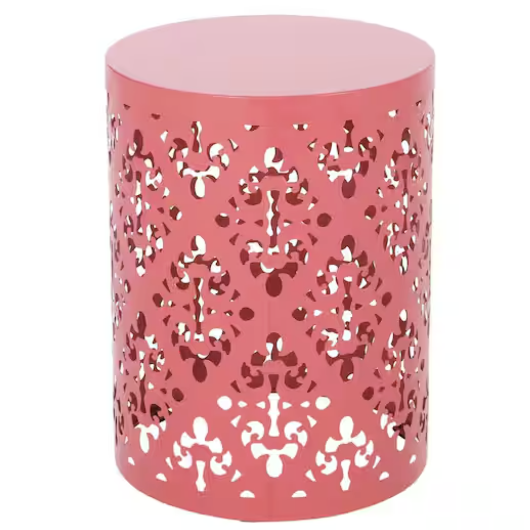 Home Depot red metal outdoor side table