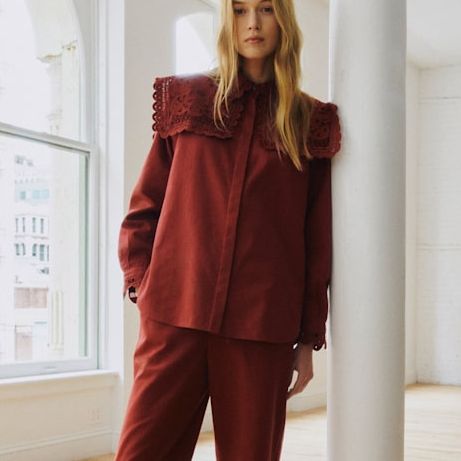 Astrid Shirt - S&amp;eacute;zane X Sea Ny - Burgundy Embroidery - Organic Cotton - S&amp;eacute;zane