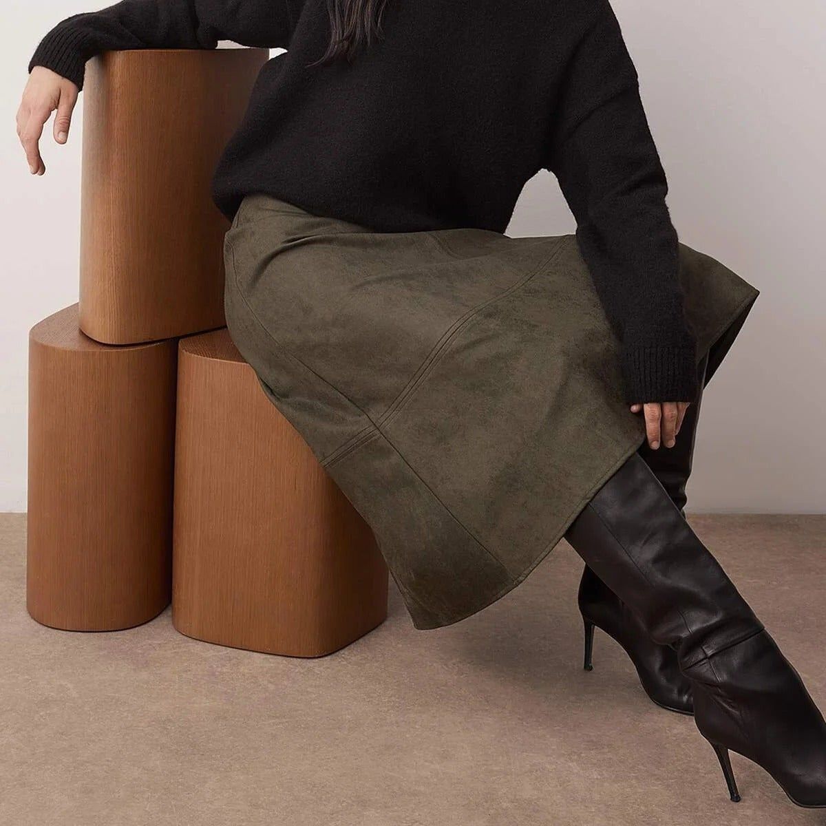 A-Line Midi Suede-Look Skirt