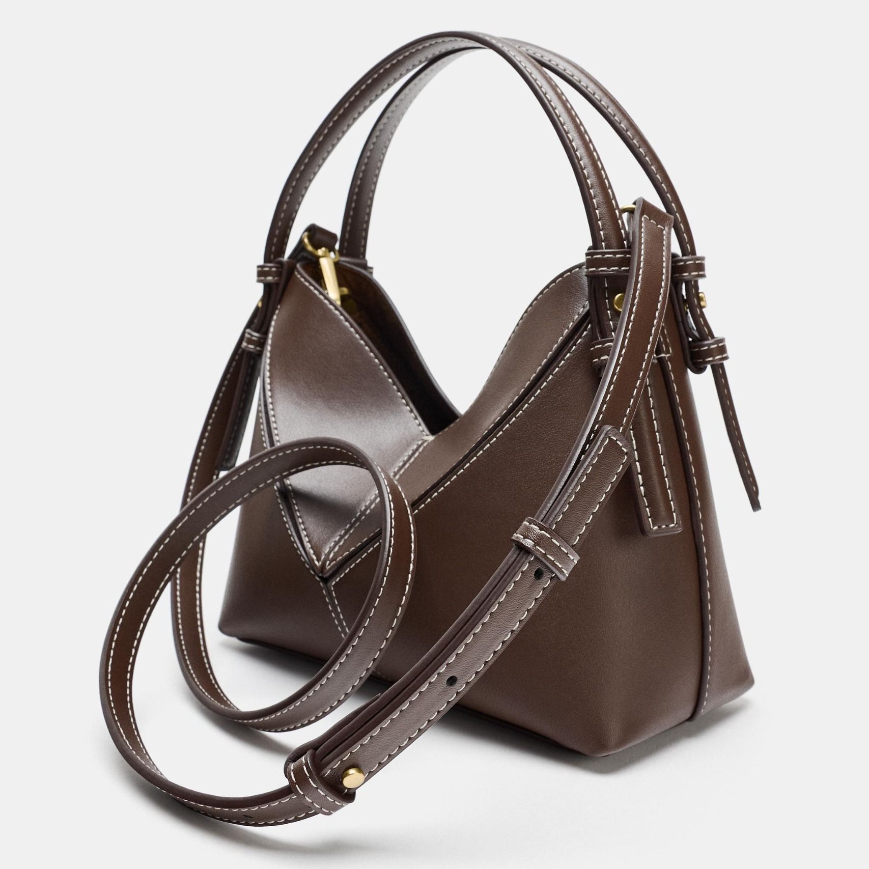 Mini Bucket Bag With Topstitching - Chocolate - One Size Only