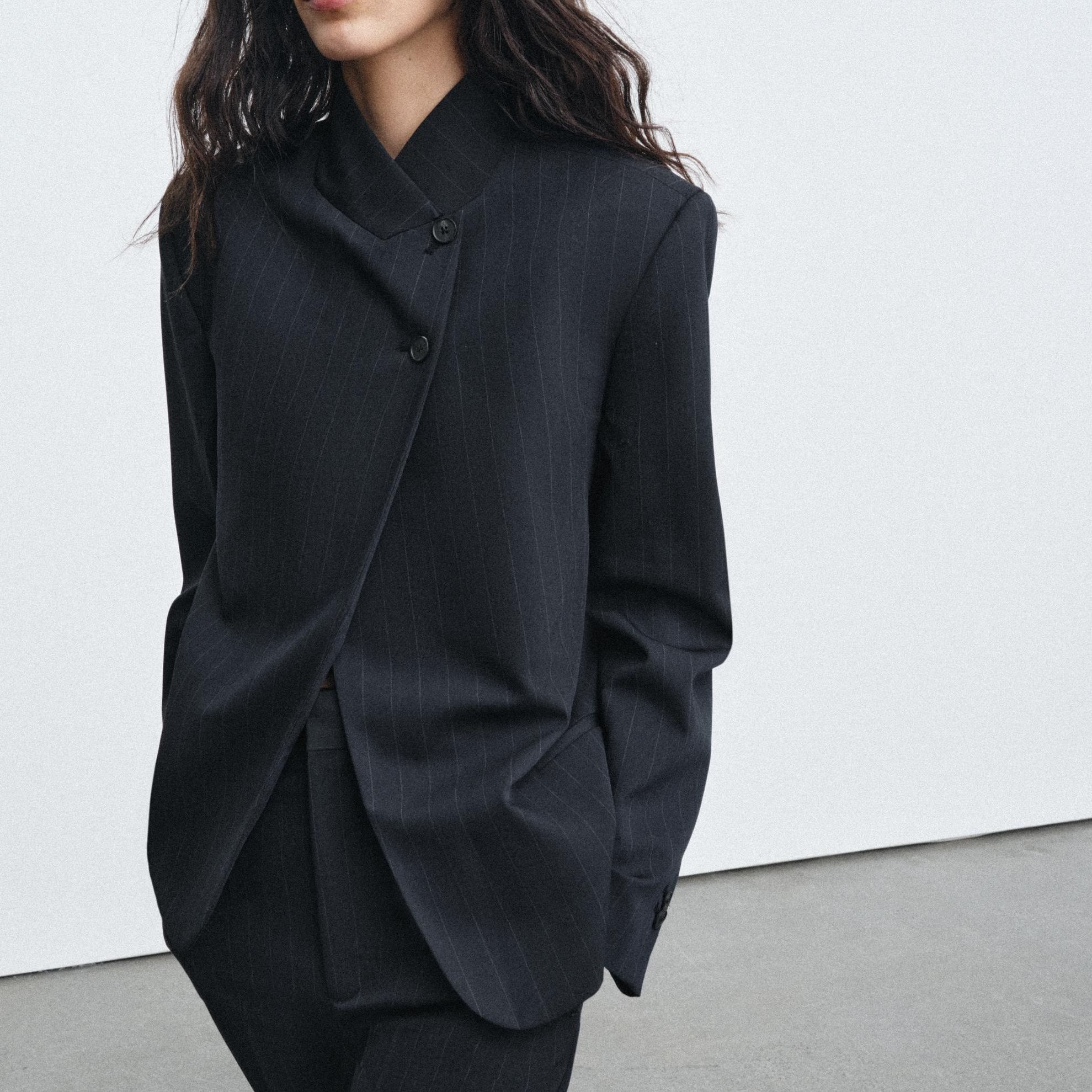 High Neck Pinstripe Blazer Zw Collection