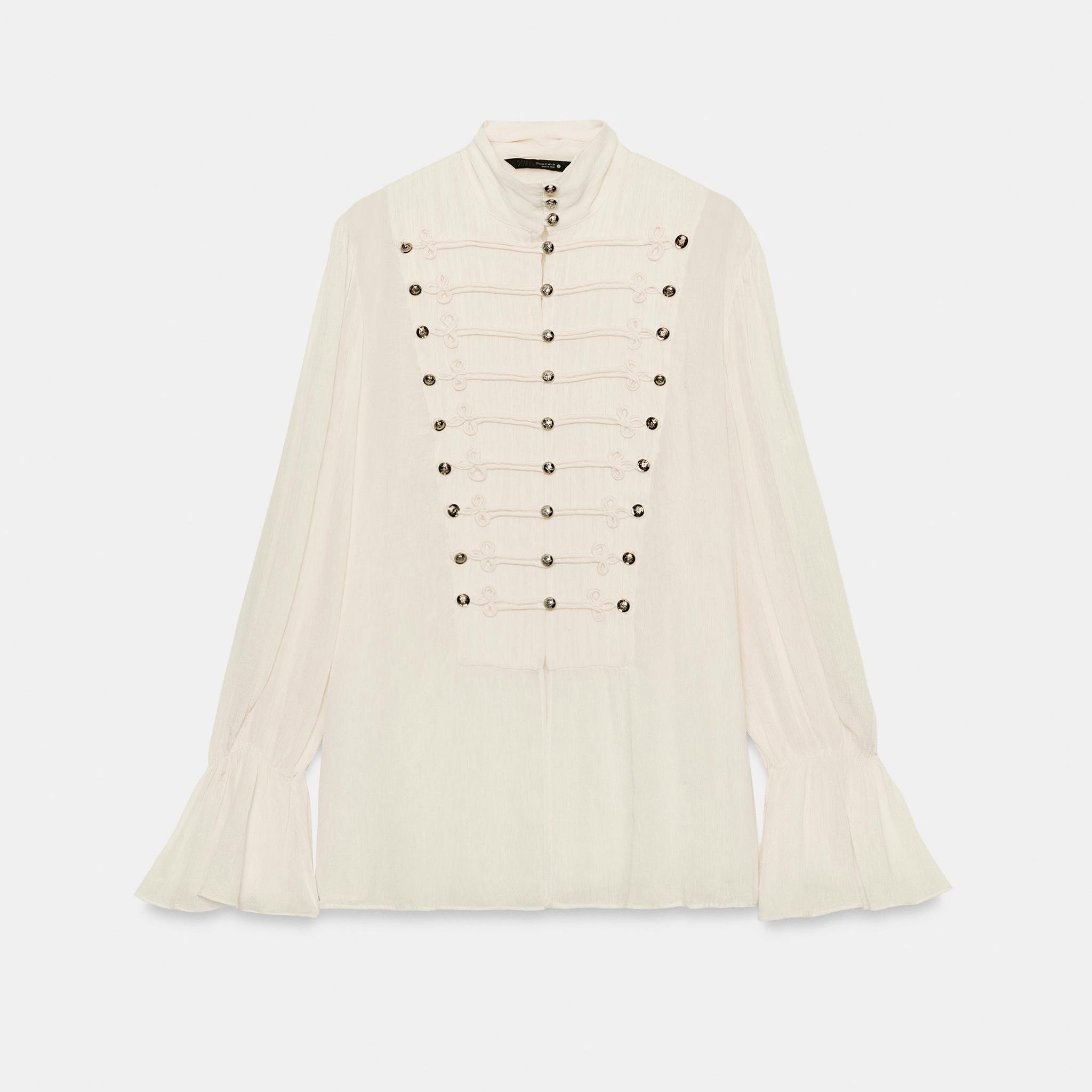 Zw Collection Romantic Shirt With Frog Fastening - Ecru - Xs