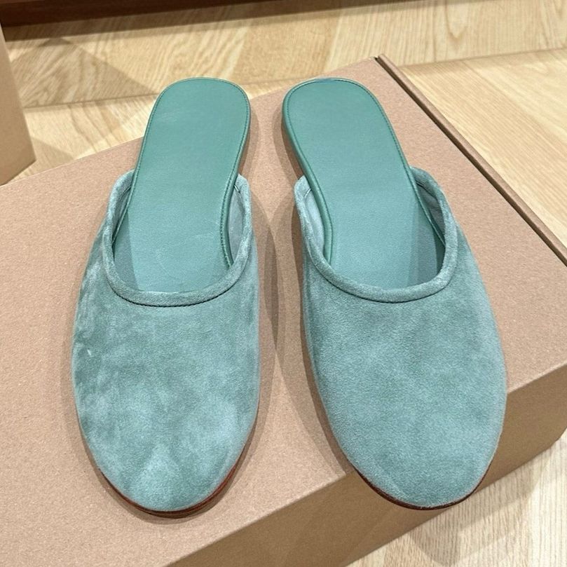 Women&#039;s Round Toe Slippers Mules Real Leather Sheepskin Suede Flats Casual Shoes