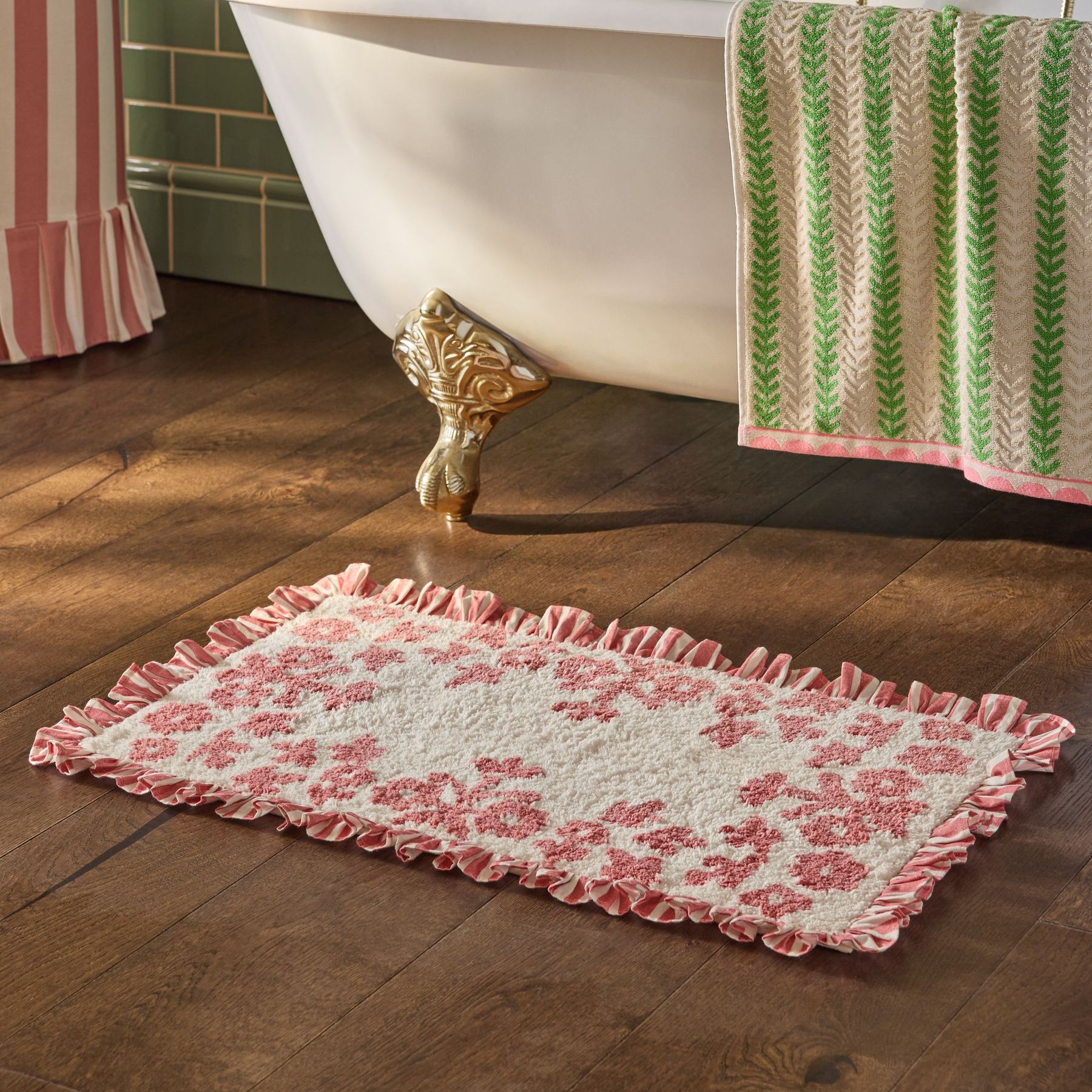 Pink Floral Frill Bath Mat