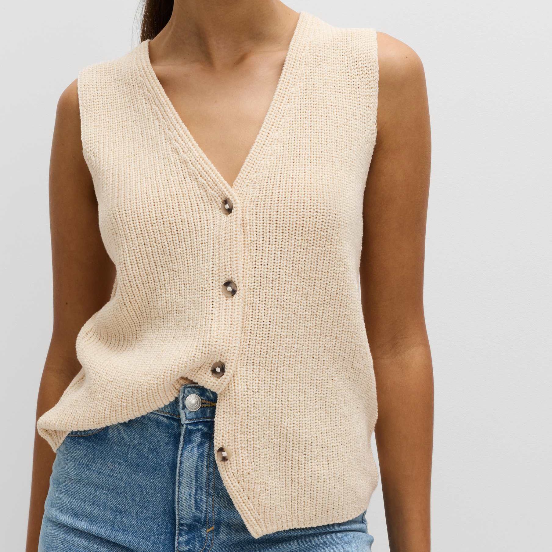 Cotton Blend Ribbed Knitted Waistcoat
