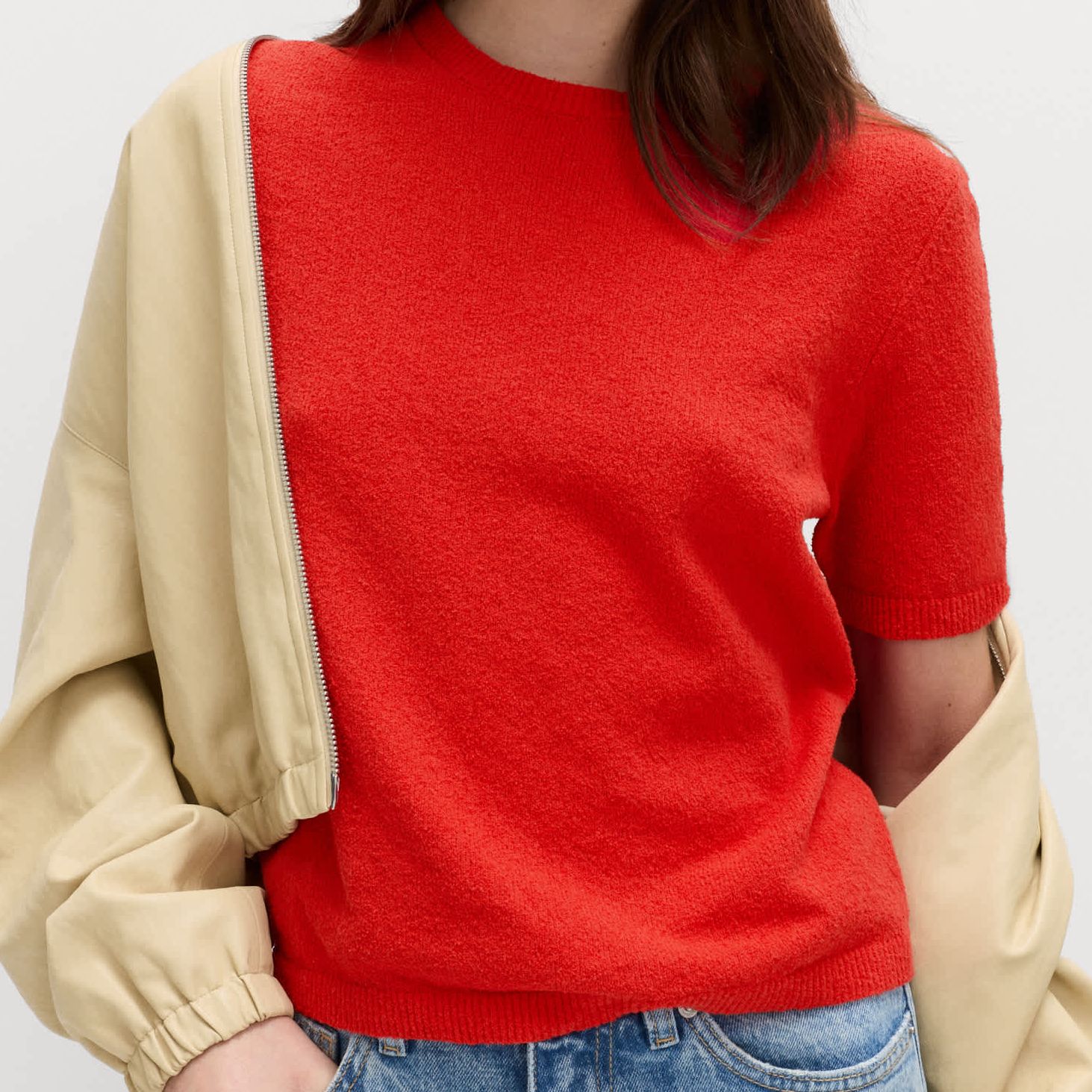 Cotton Rich Boucle Slim Fit Knitted Top