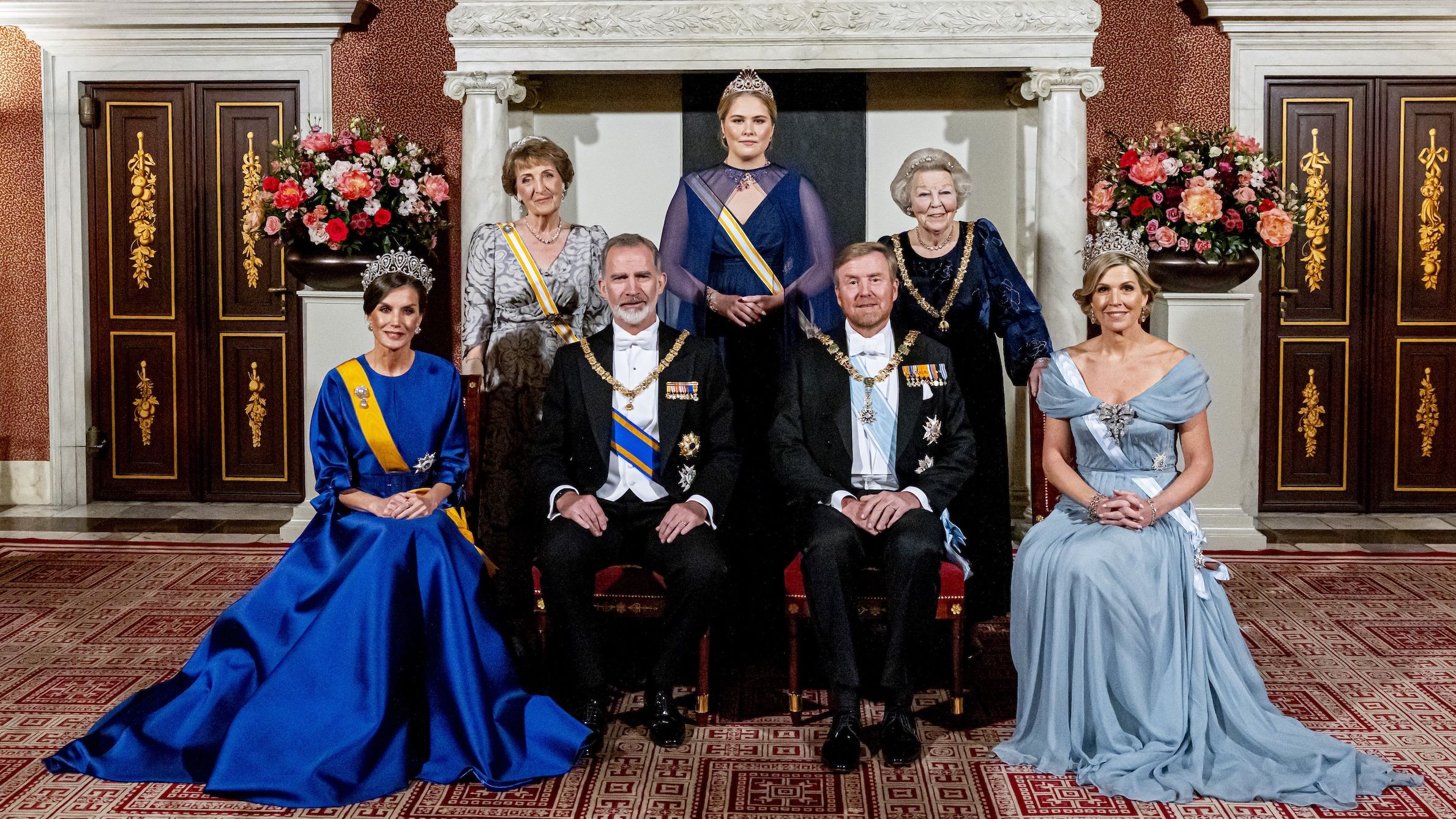 King Willem-Alexander of The Netherlands, Queen Maxima of The Netherlands, King Felipe of Spain, Queen Letizia of Spain, Princess Amalia (Photo by Patrick van Katwijk/Getty Images)
