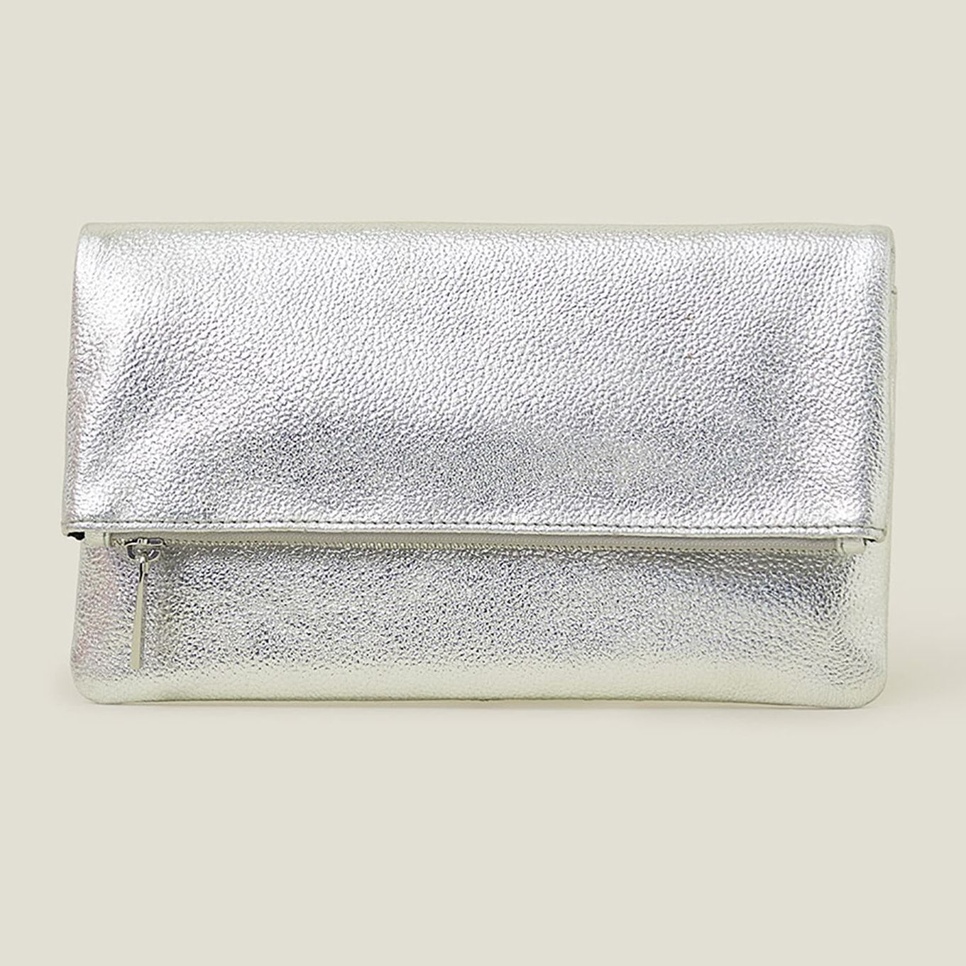 Leather Metallic Fold Over Clutch Bag