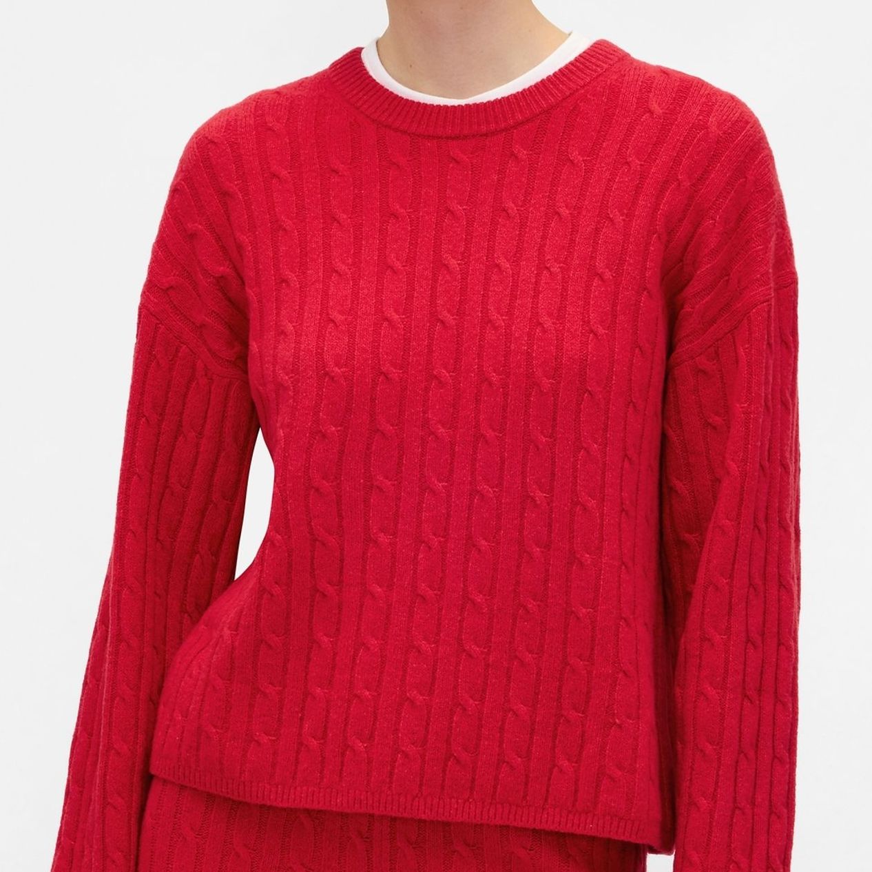 Red Cashsoft Oversized Cable-Knit Crew Neck Jumper