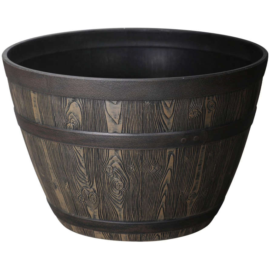 Better Homes &amp;amp; Gardens Whiskey Barrel Brown Recycled Resin Planter, 19.9 in X 19.9 in X 13 in