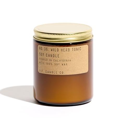 P.f. Candle Co. Wild Herb Tonic Classic Standard Scented Soy Wax Candle (7.2 Oz) 40-50 Hour Burn Time, Amber Glass Jar, Made in the U.s.a