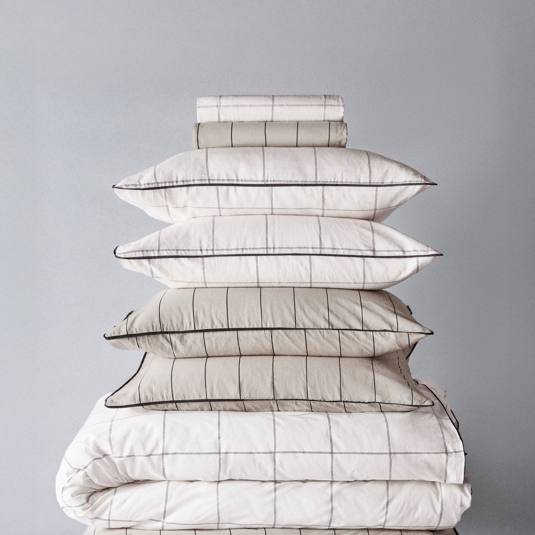 The Set Natural Stripe/check 8 Piece Printed Duvet Cover and Pillowcase Set With Fitted Sheets