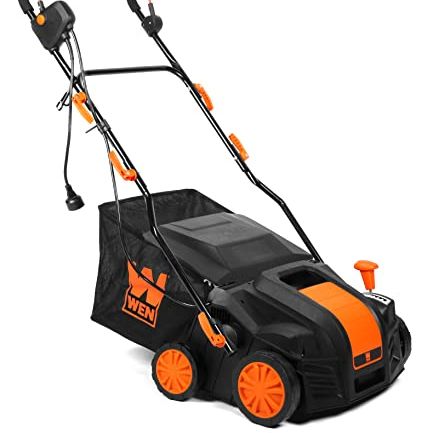 Wen Dt1516 16-Inch 15-Amp 2-In-1 Electric Dethatcher and Scarifier With Collection Bag, Black