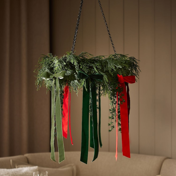 Next, Red/Green Artifical Christmas Hanging Wreath with Bows