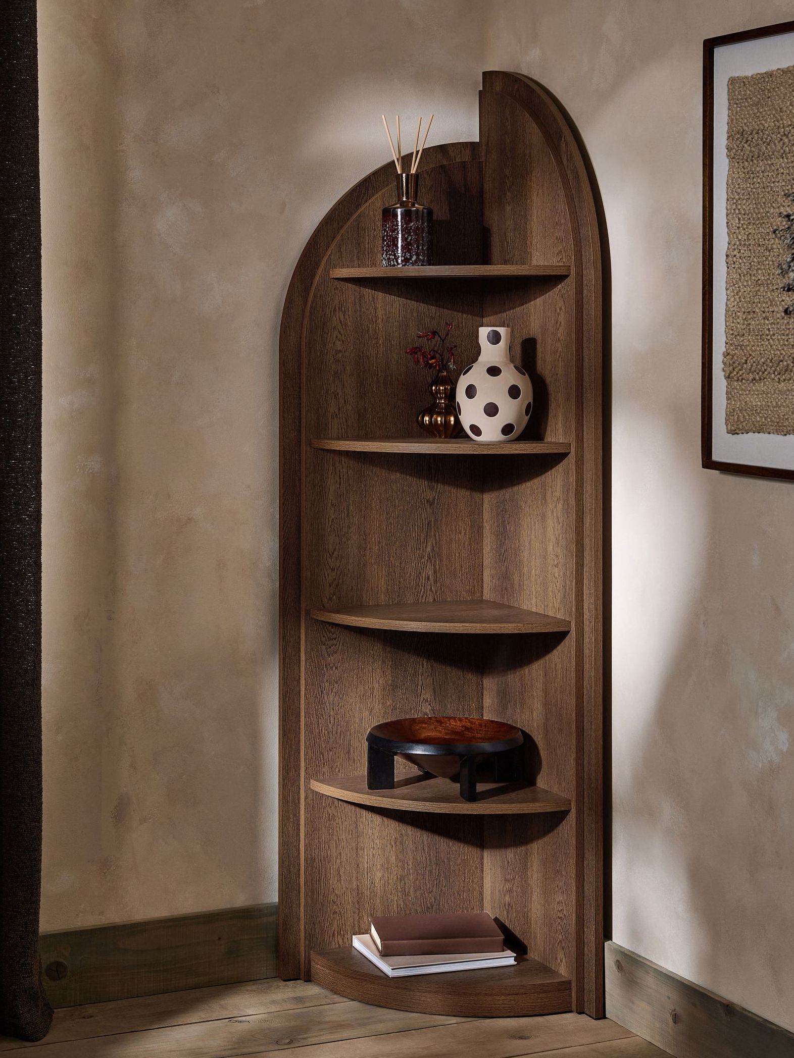 Dark Natural Arches Mango Wood Effect Corner Shelf - Size One