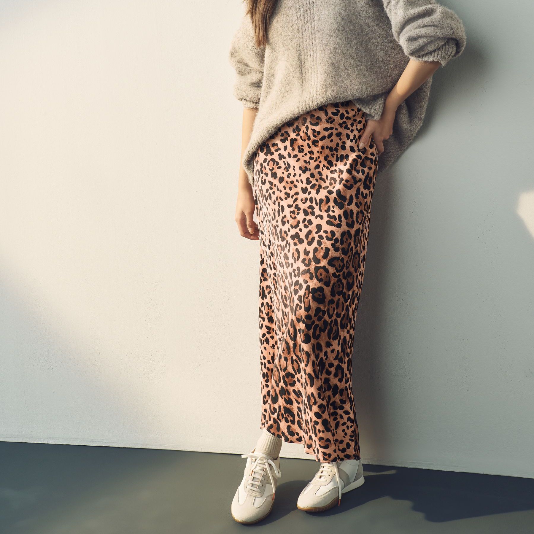 Leopard Satin Midi Skirt