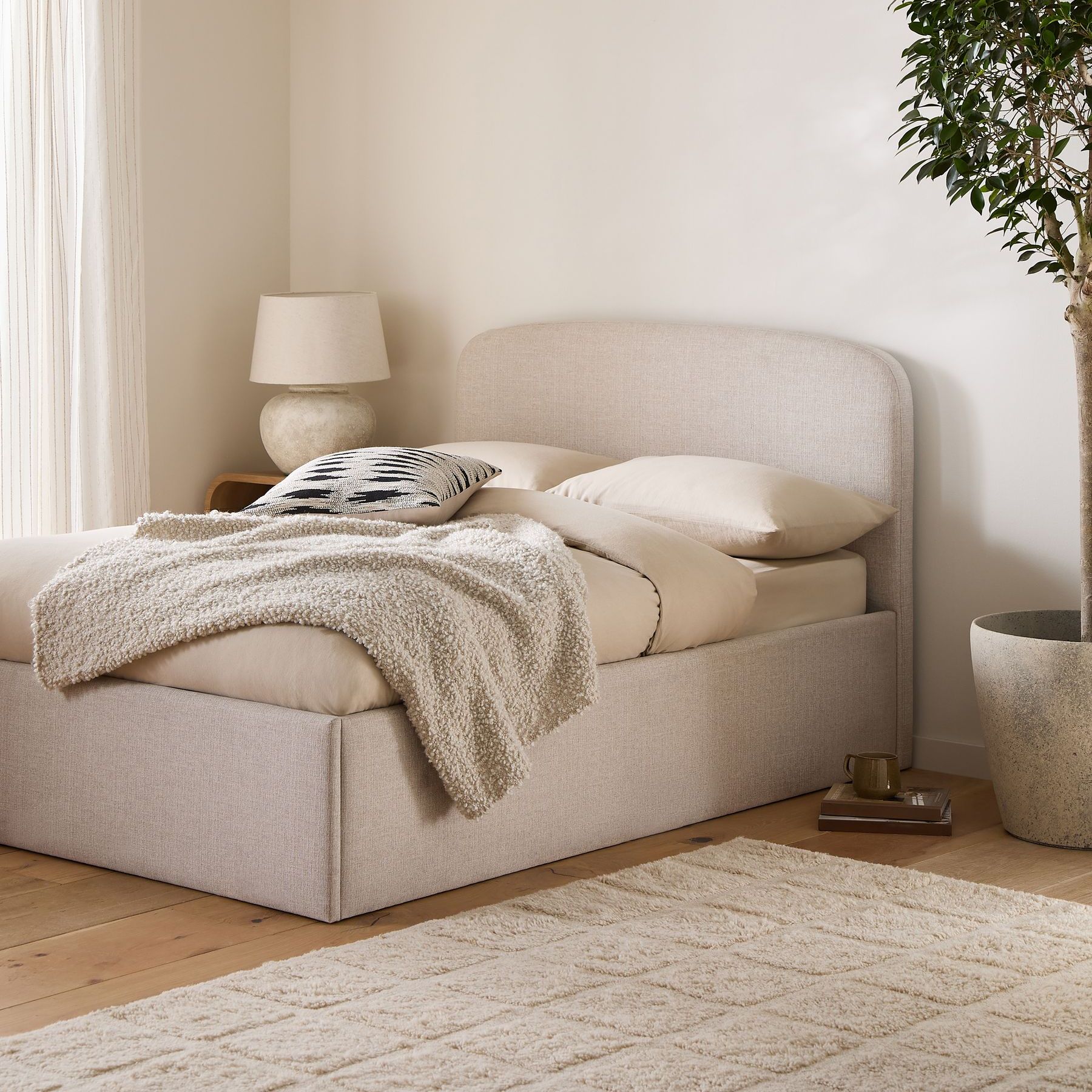 Natural Light Tweedy Plain Matson Extra Deep Ottoman Storage Bed Frame - Size Small Dble