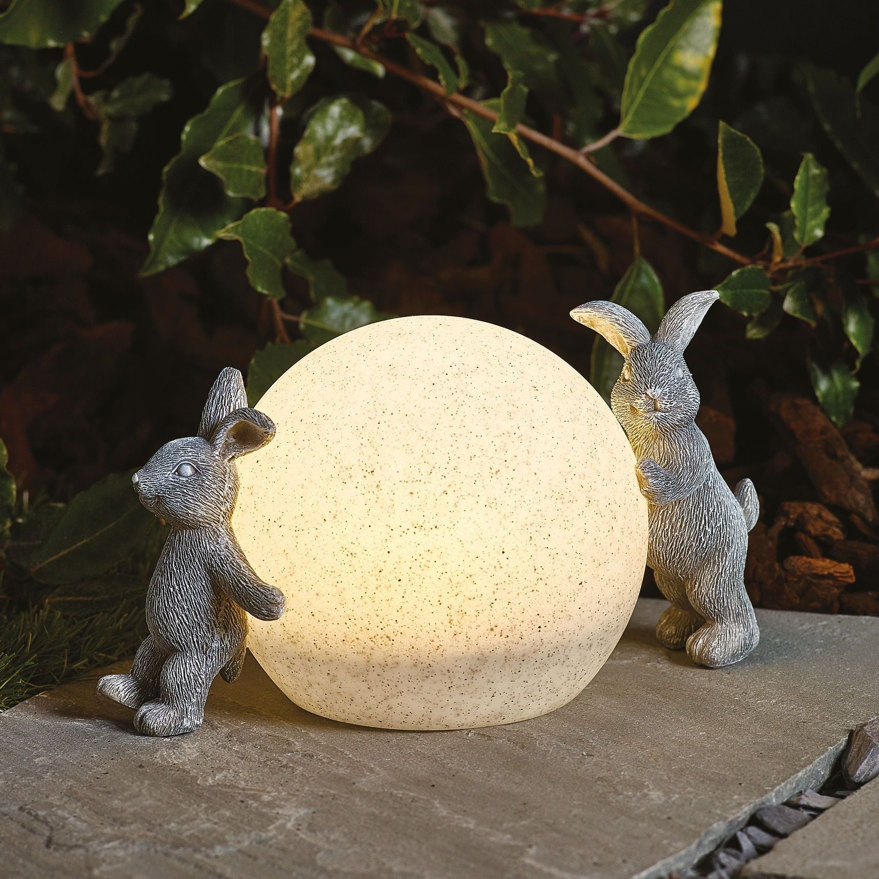Grey Playful Rabbits Solar Large Ball Outdoor Light