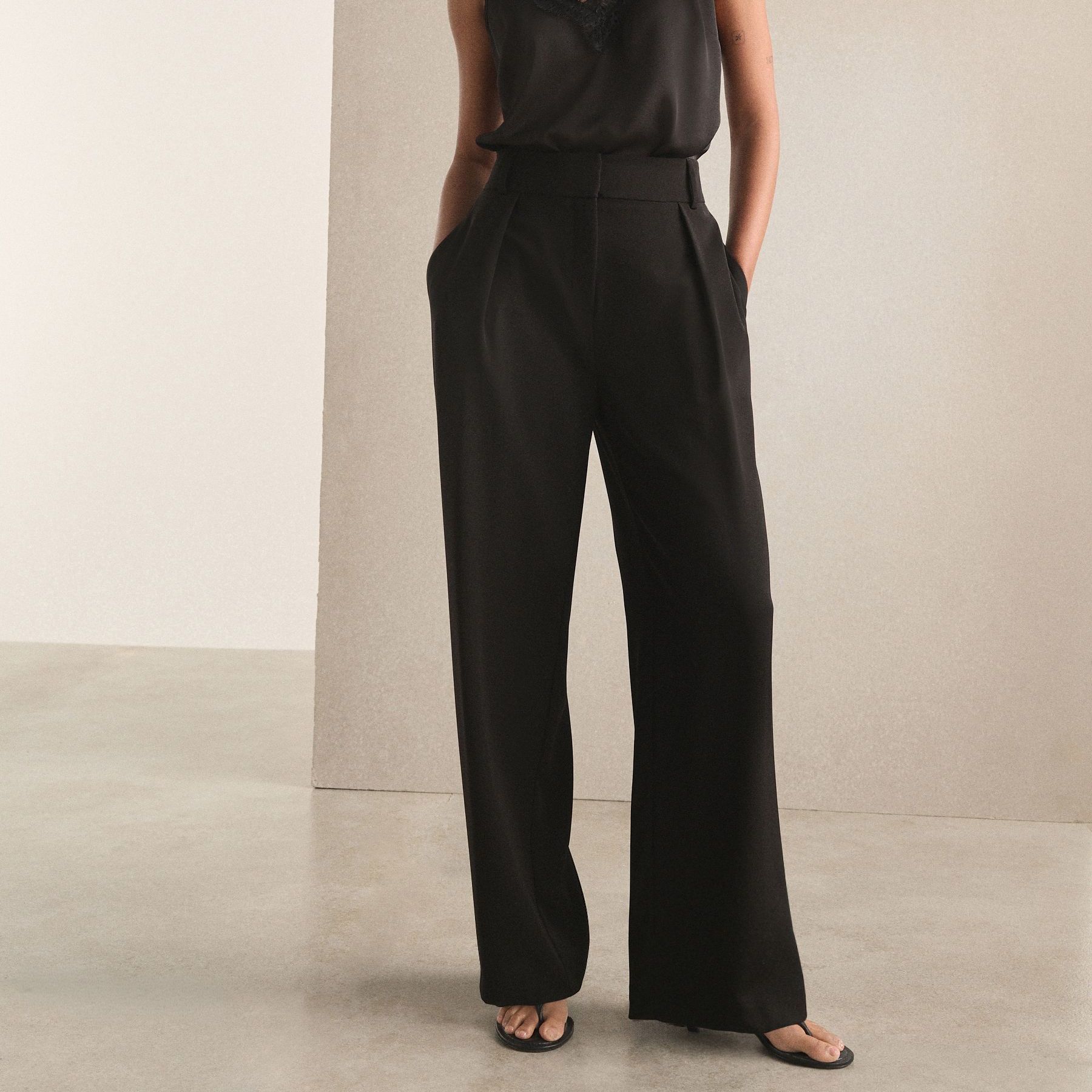 Black Elastic Back Wide Leg Trousers - Size 8 S