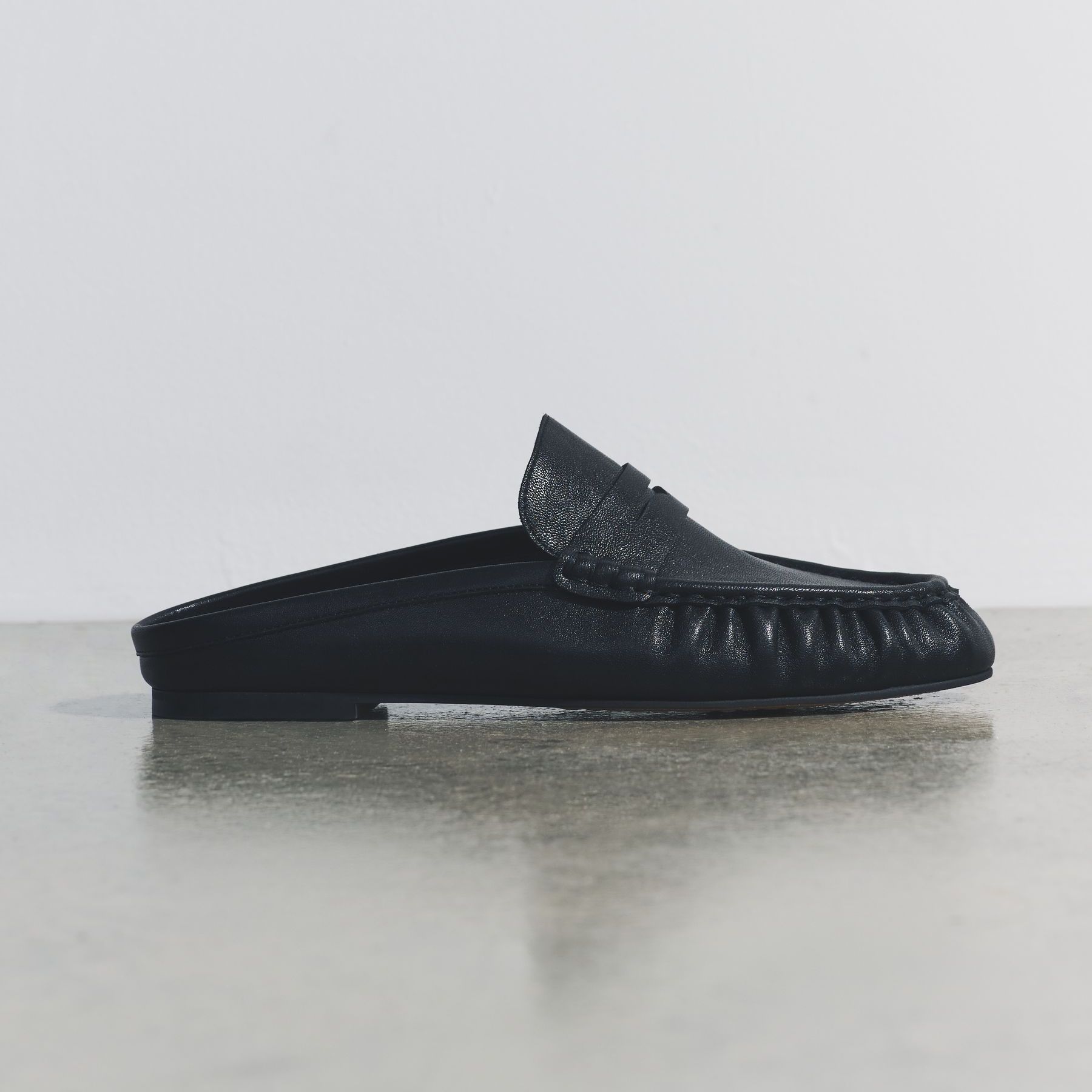 The Set Black Premium Leather Suede Backless Loafers