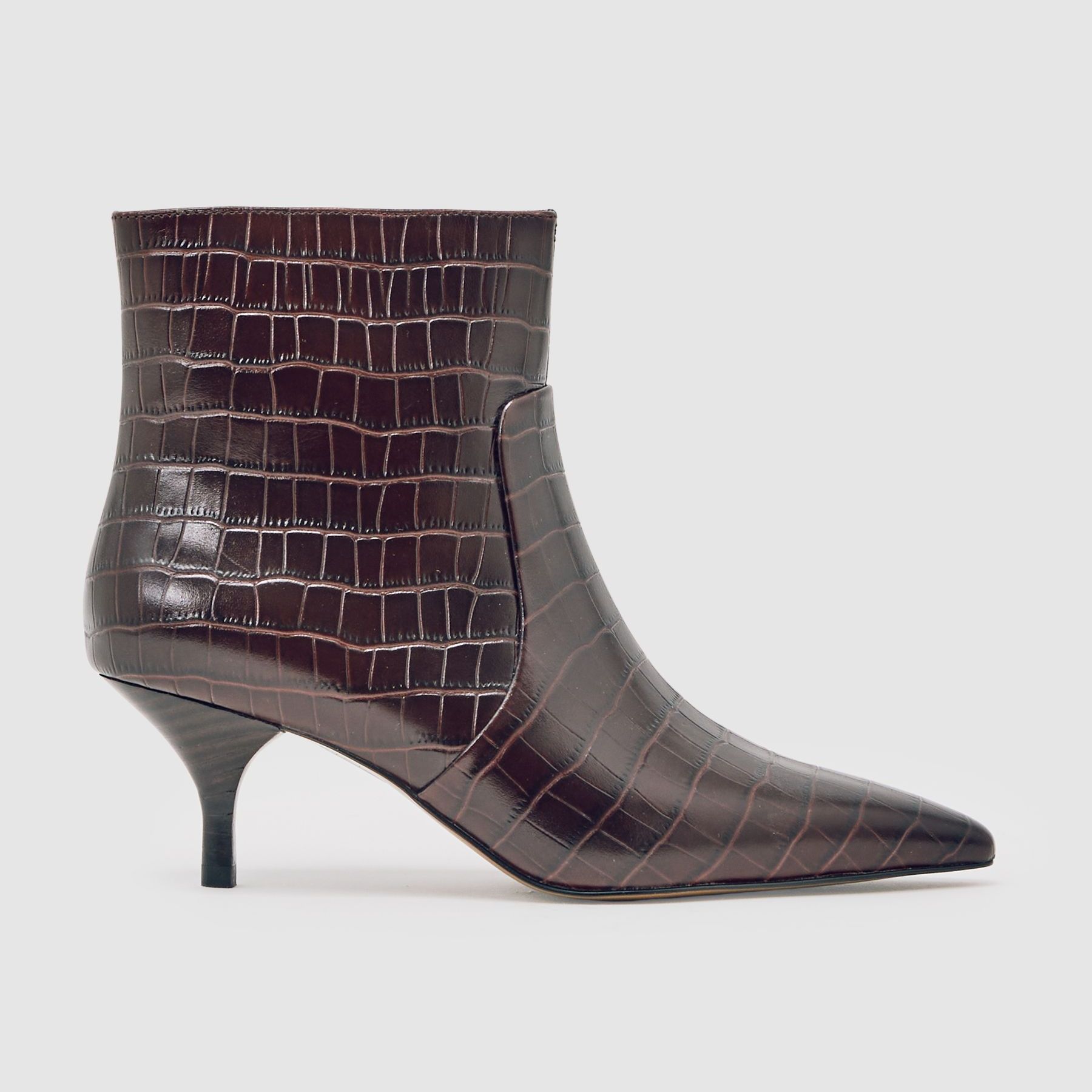 Leather Crocodile-Effect Ankle Boots in Burgundy