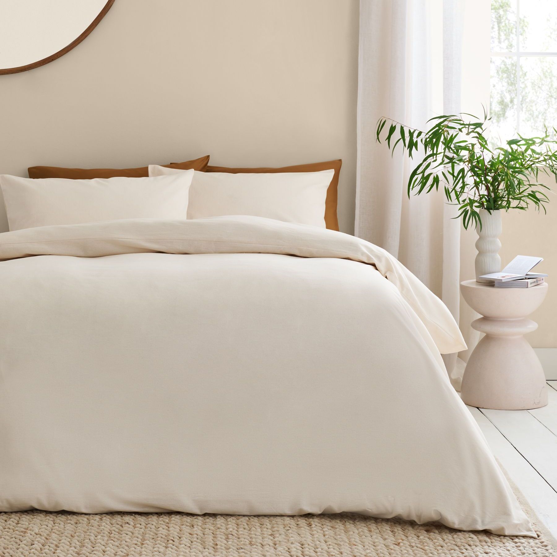 Ivory Supersoft Brushed Cotton Plain Bed Set - Size Single