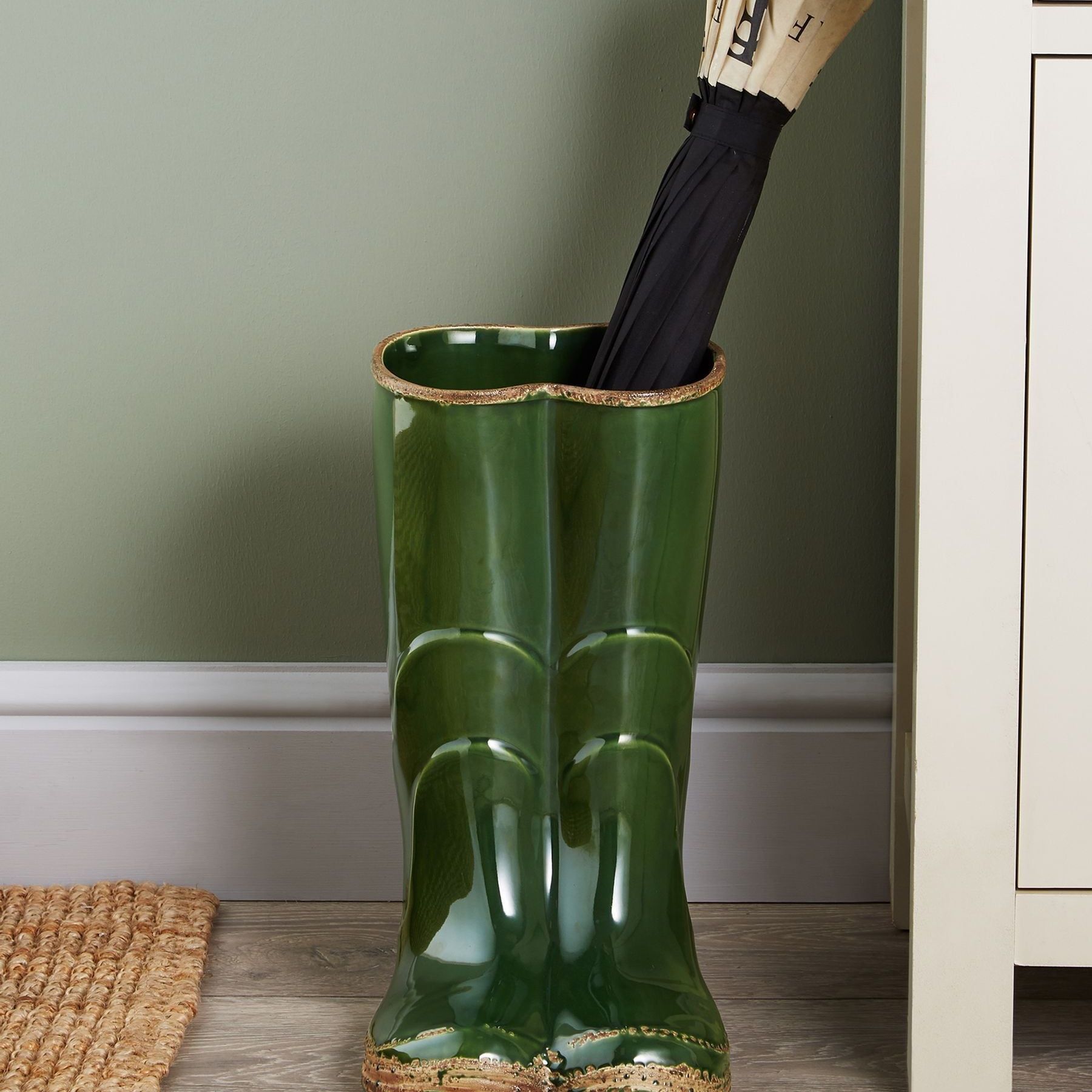 Green Wellington Boots Umbrella Stand - Size One