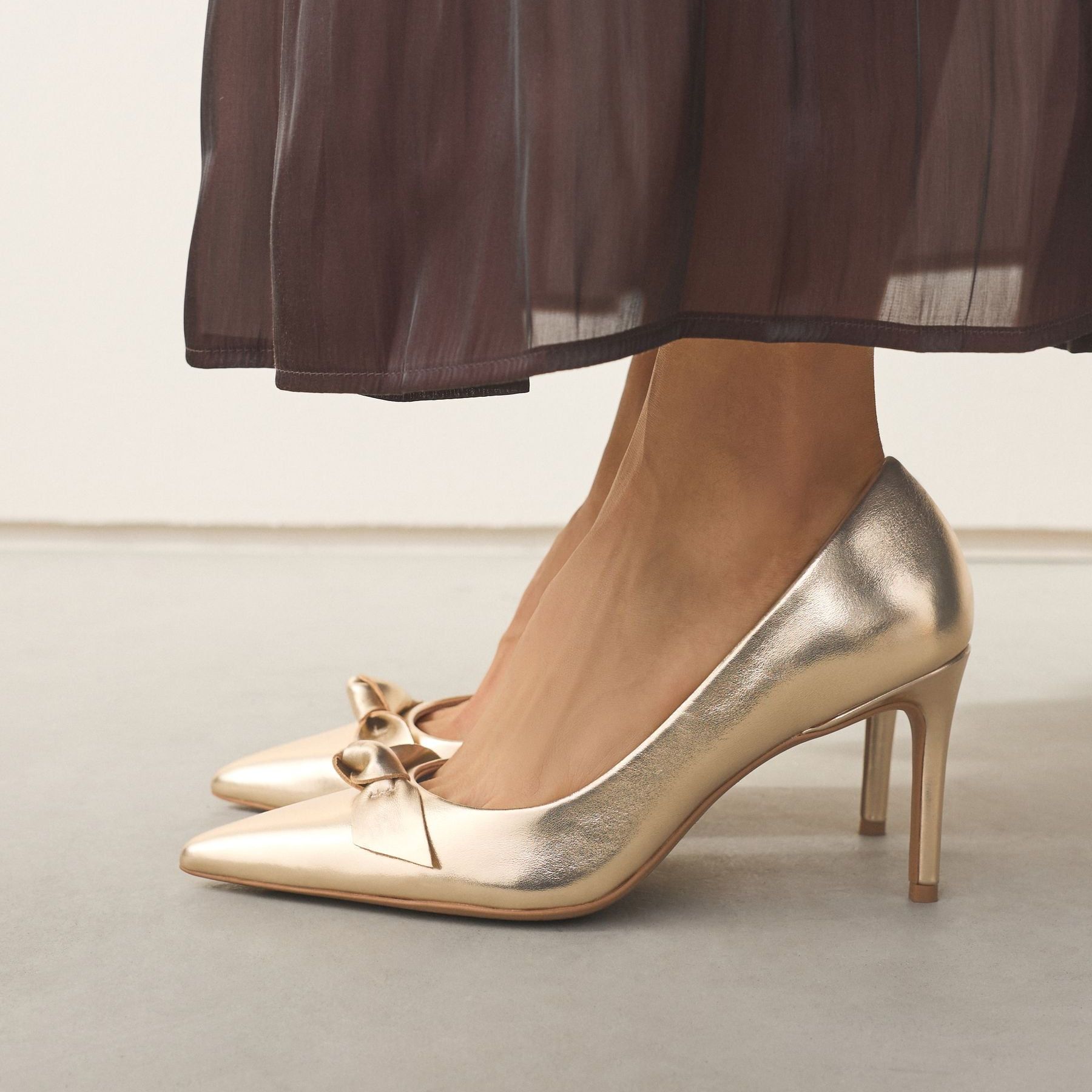 Gold Forever Comfort&amp;reg; Bow Detail Leather Mid Court Shoes