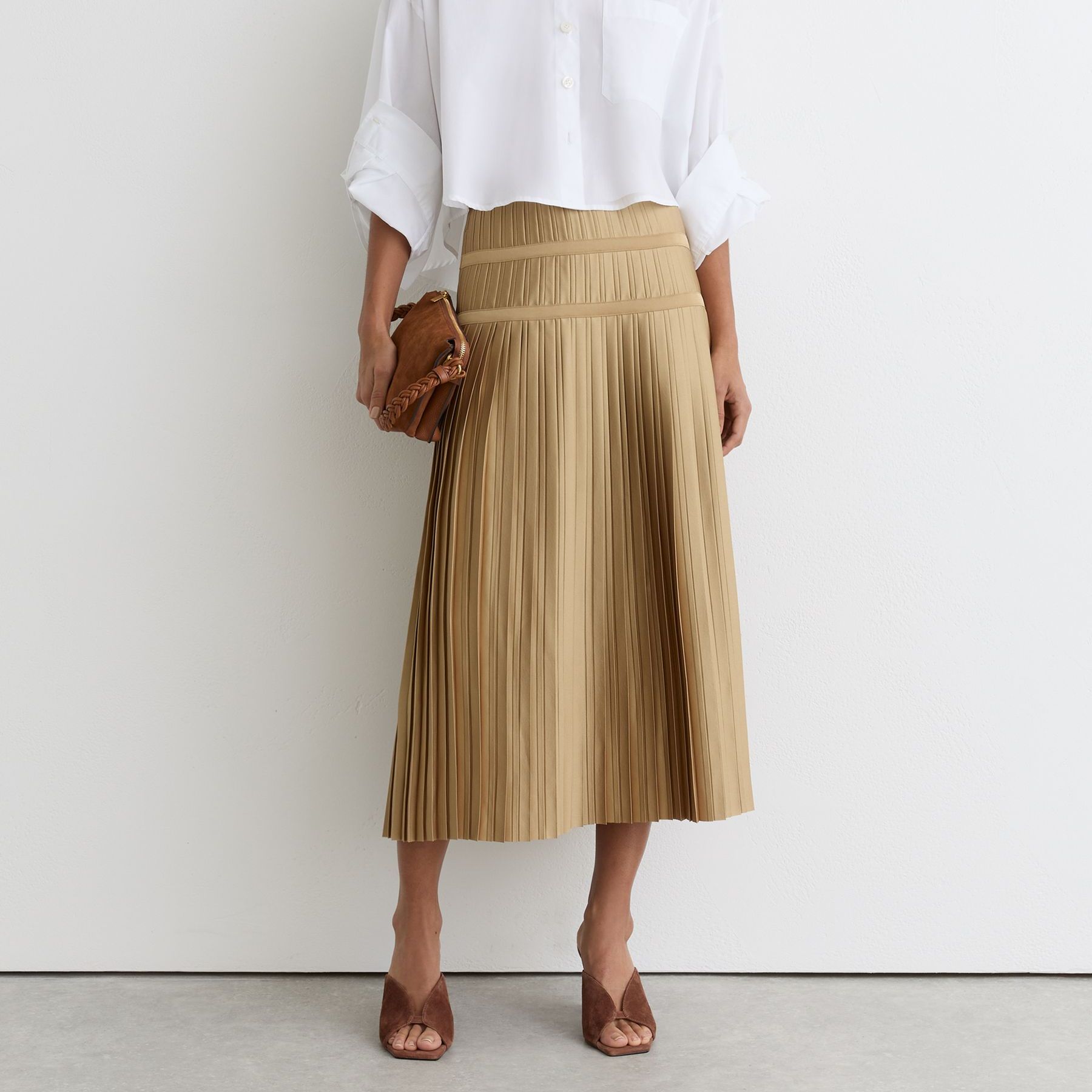Pleated Midi Skirt in Gold