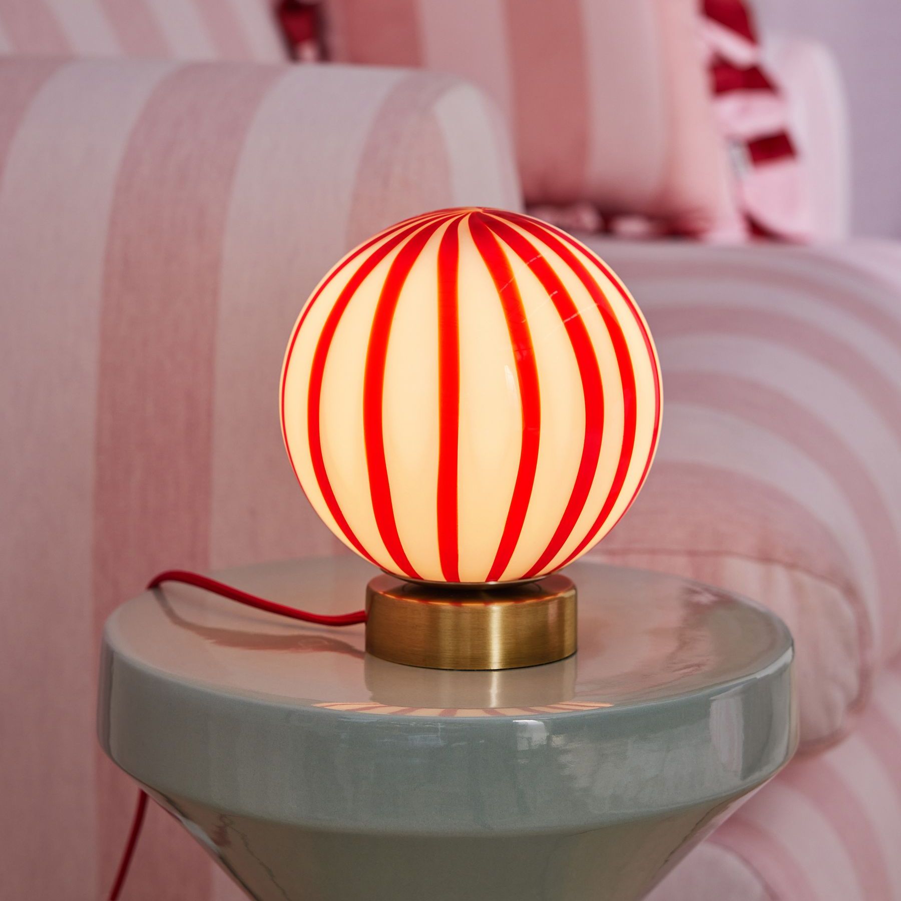 Cath Kidston Red/white Glass Marble Table Lamp - Size One