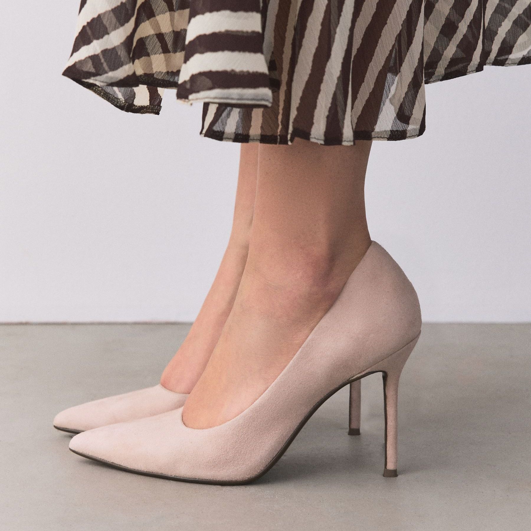 Nude Suede Pointed Toe Court Shoes