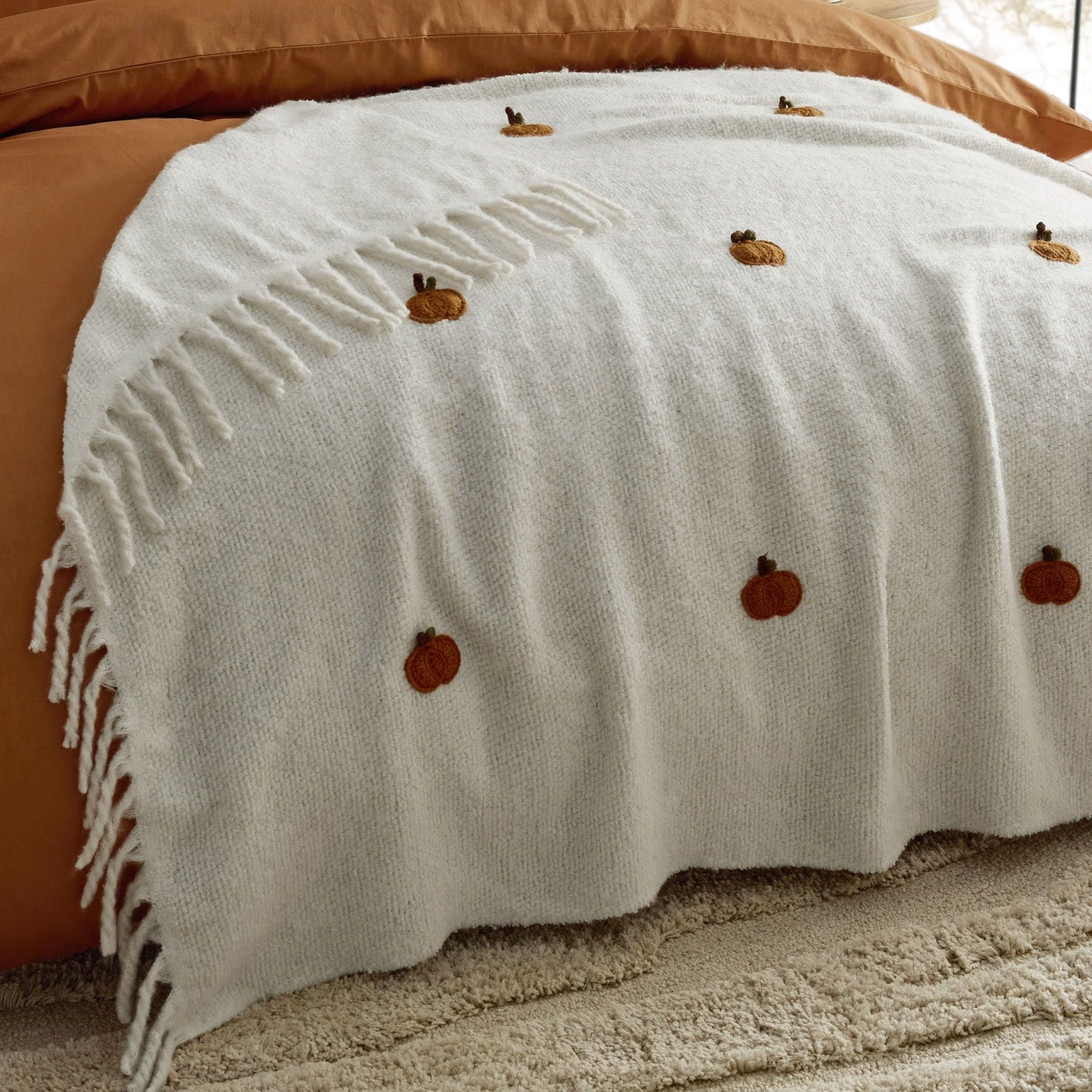 Natural Crochet Pumpkin Throw - Size 130x150