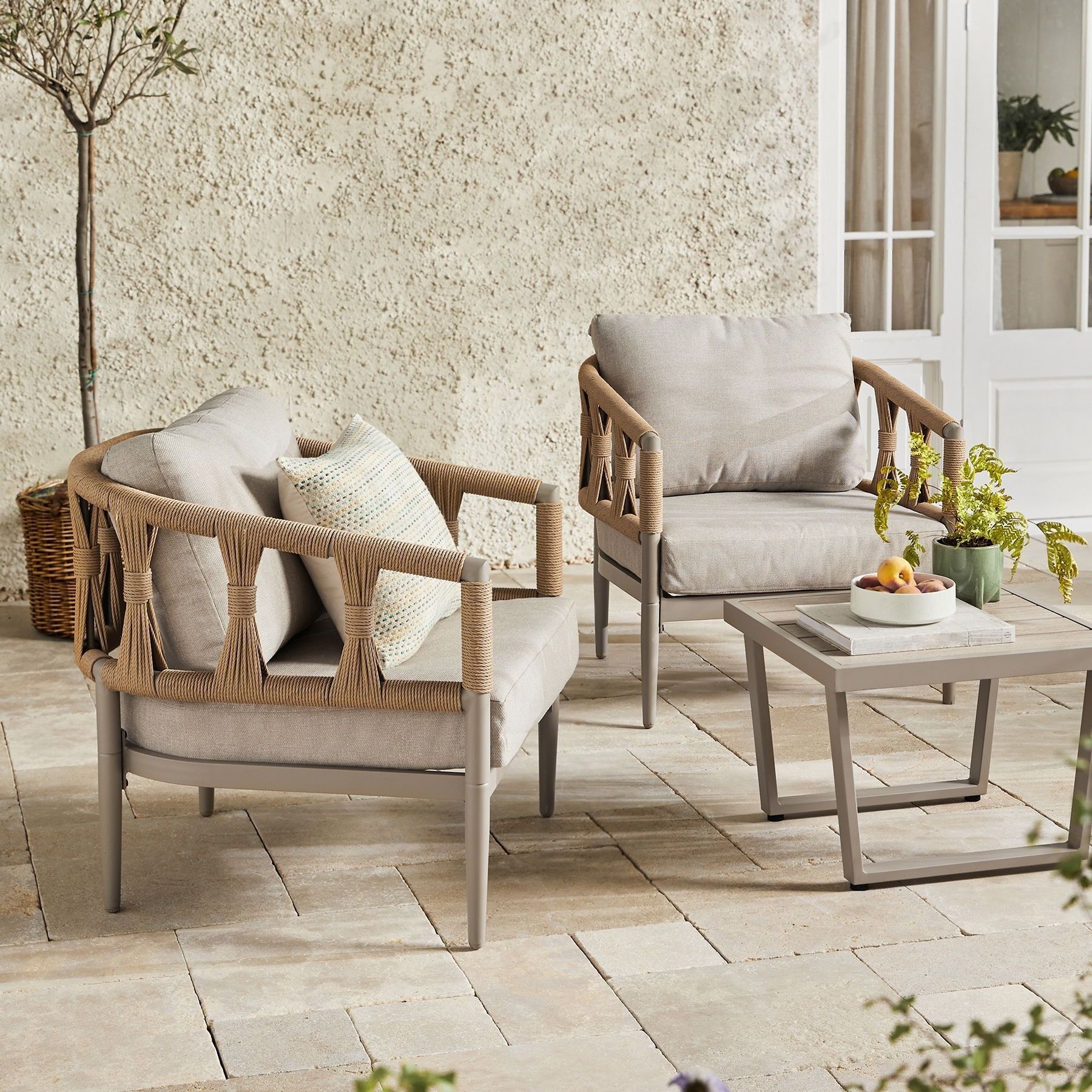 Natural Sorrento Garden 3 Piece Chairs and Table Bistro Set