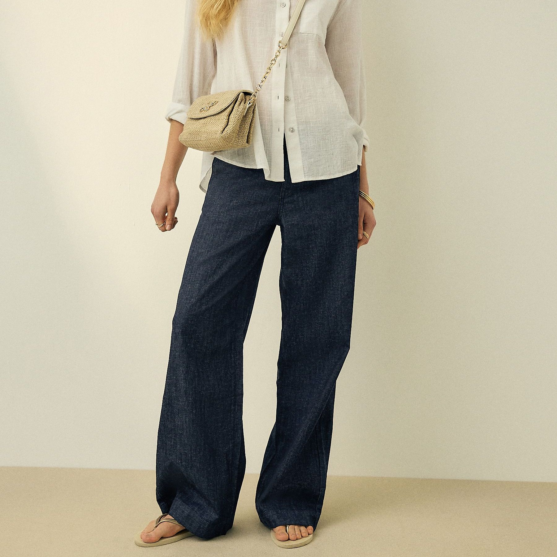 Indigo Blue N. Premium Wide Leg Linen Blend Tailored Jeans