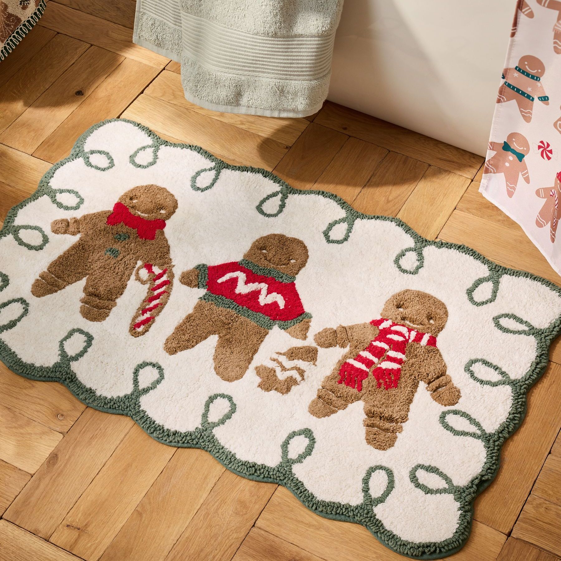 Natural Christmas Gingerbread 100% Cotton Bath Mat