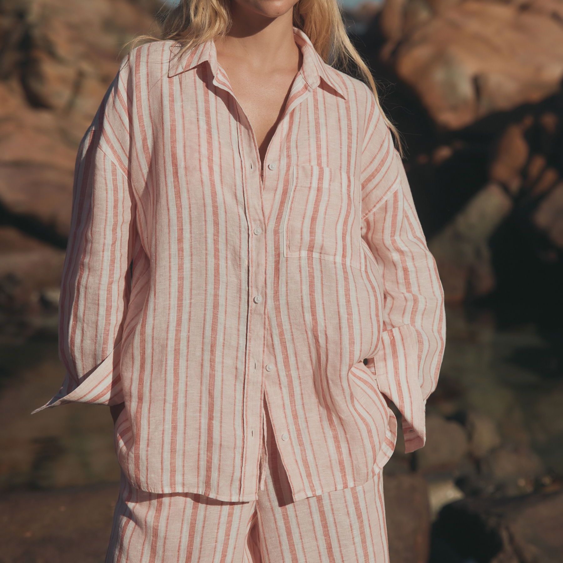 Apricot Stripe N. Premium 100% Linen Shirt