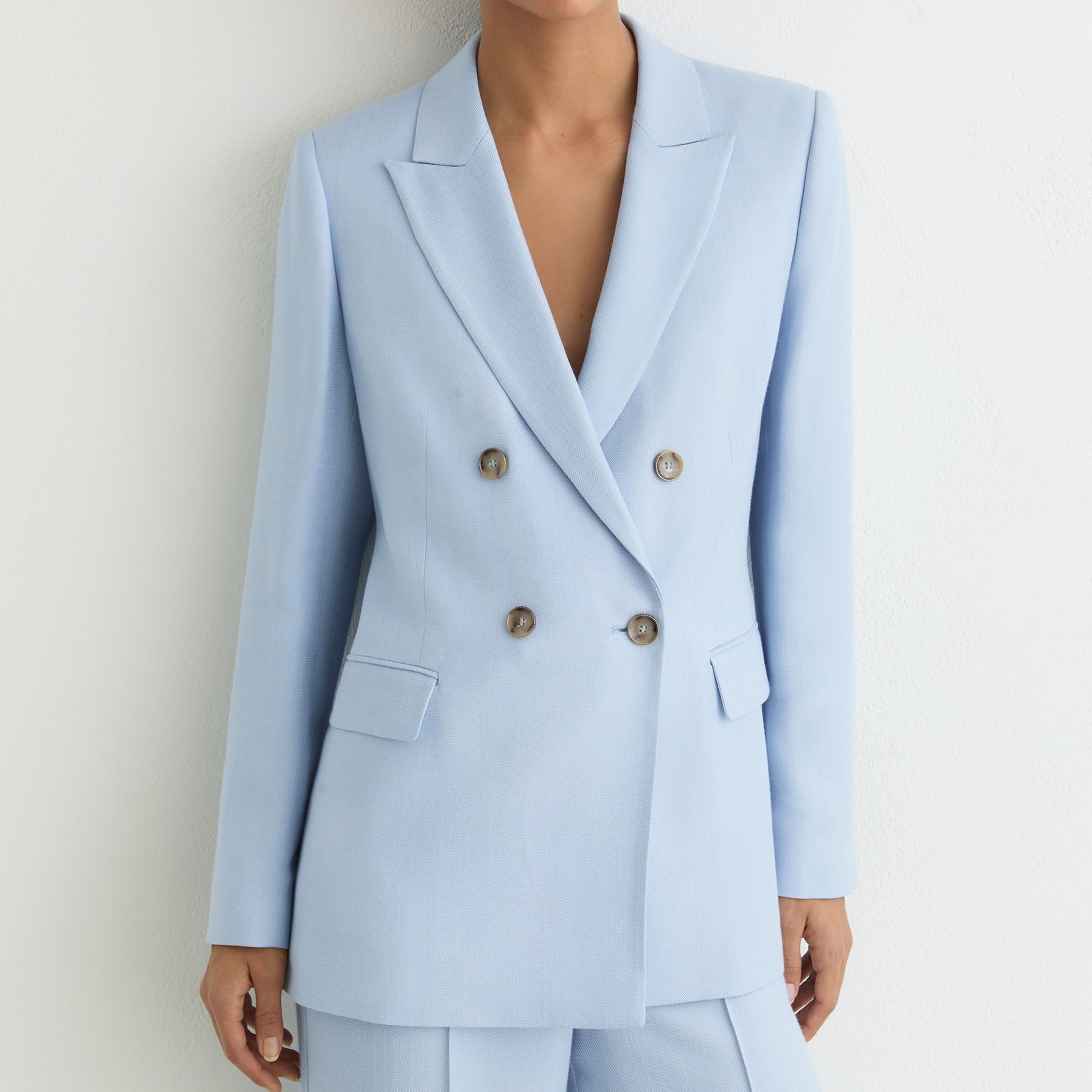 Double-Breasted Peak-Lapel Suit Jacket in Blue
