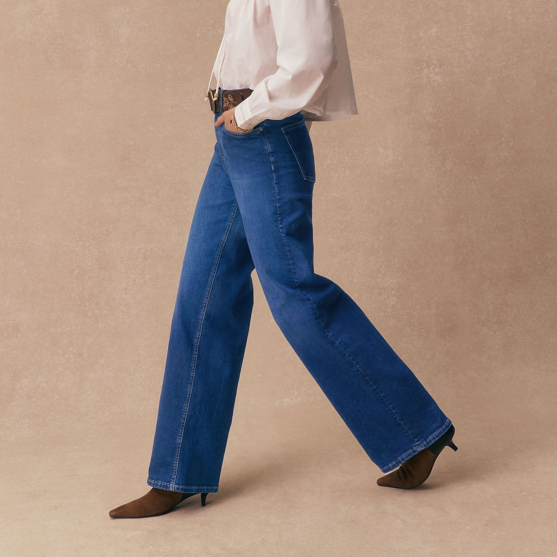 Mid Blue High Rise Stretch Wide Leg Jeans