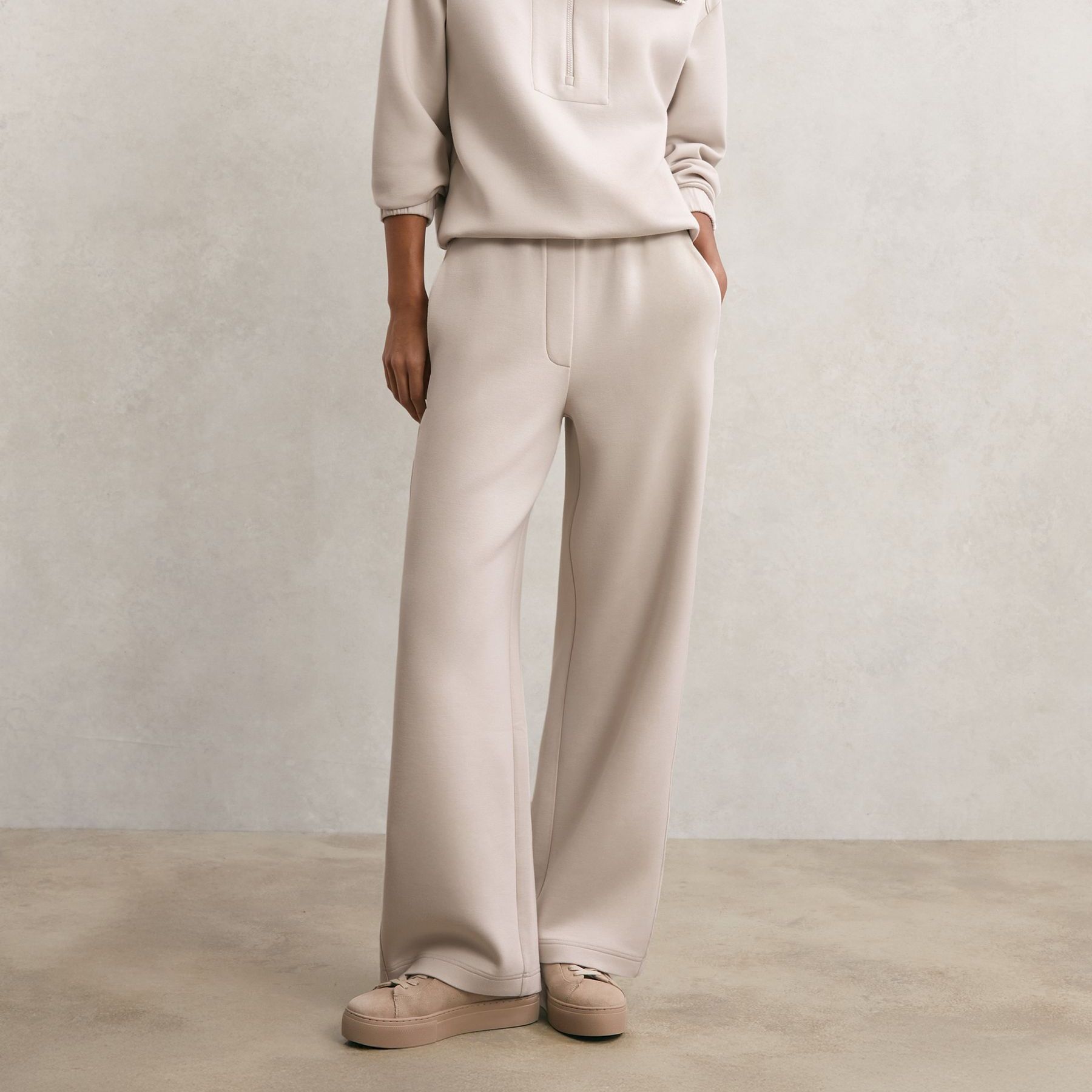 Premium Interlock Wide-Leg Joggers in Stone