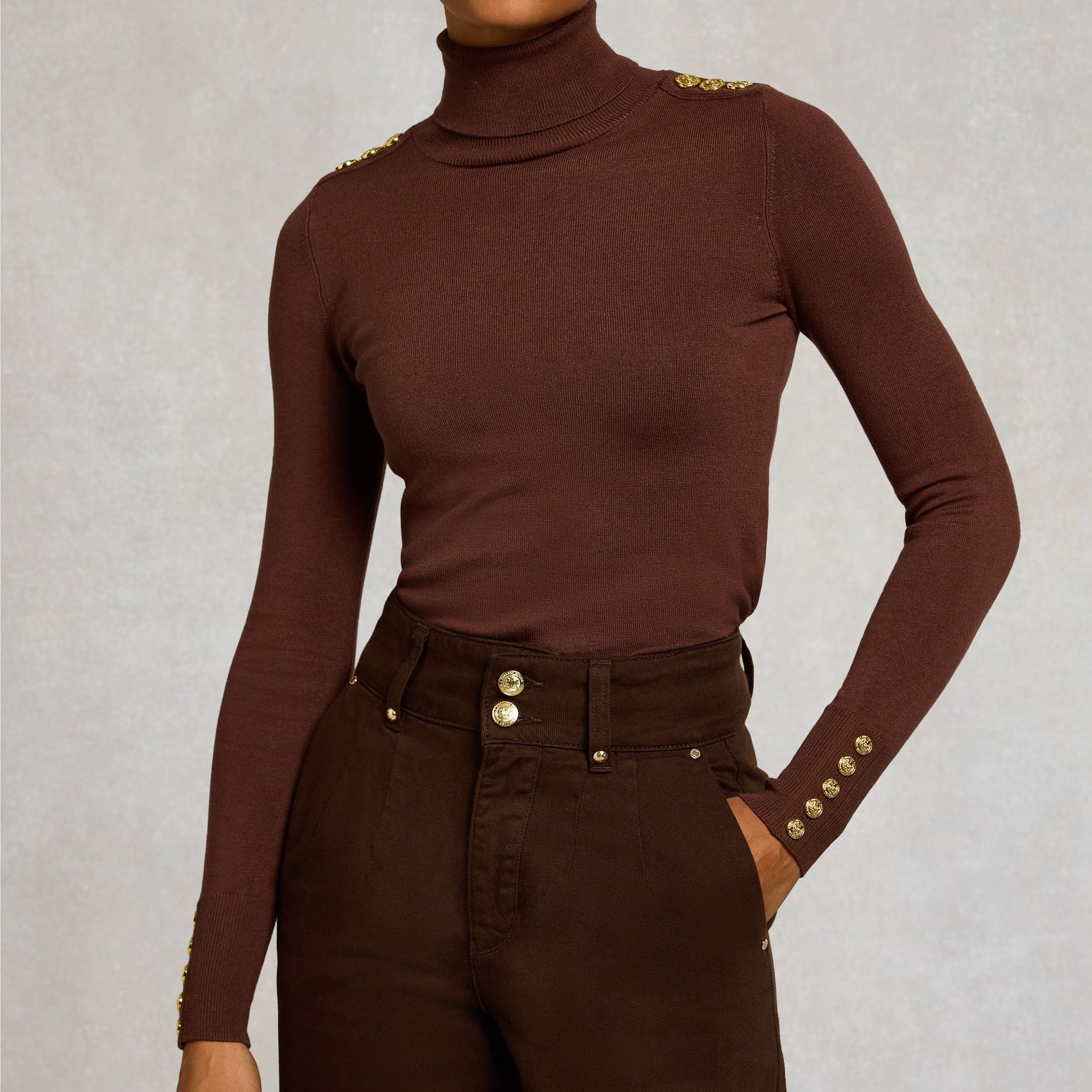 Buttoned Knit Roll Neck (walnut)