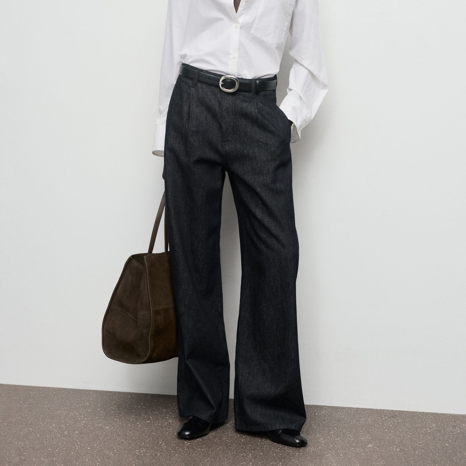 Wide-Leg Pleated Denim Trousers - Women | Mango United Kingdom