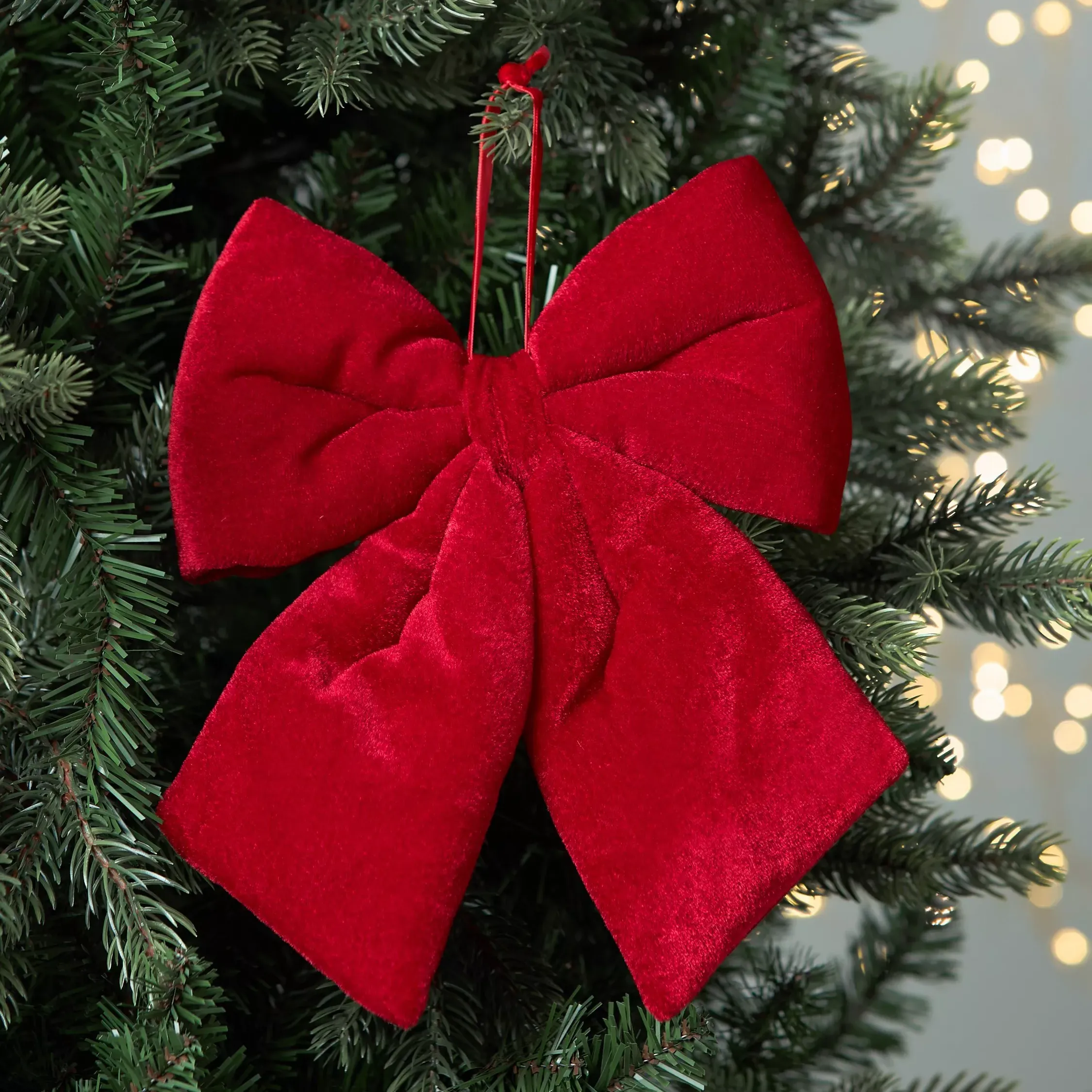 John Lewis Heirloom Splendour Velvet Bow Tree Decoration, Red