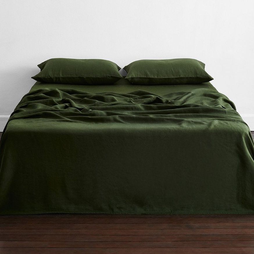Olive 100% French Flax Linen Flat Sheet