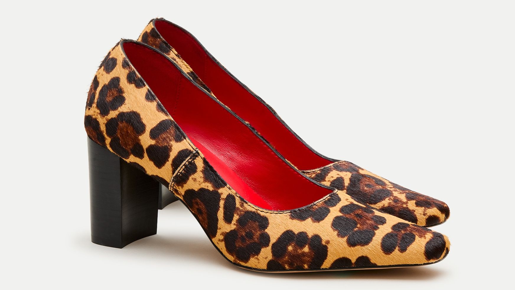 Block Heel Pumps in Leopard-Print Calf Hair